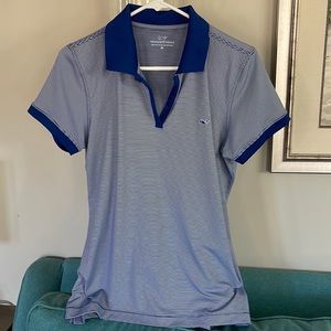 Vineyard Vines Blue White Striped Performance Polo Top, size Medium